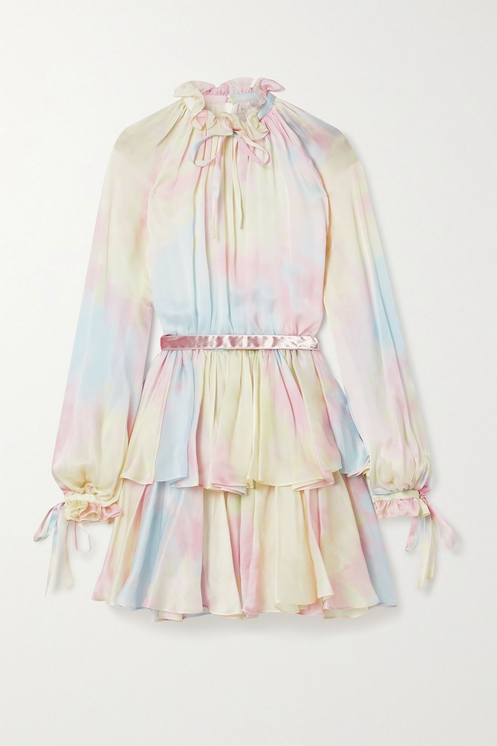 Ruffled Tiered Tie-Dyed Silk-Chiffon Mini Dress