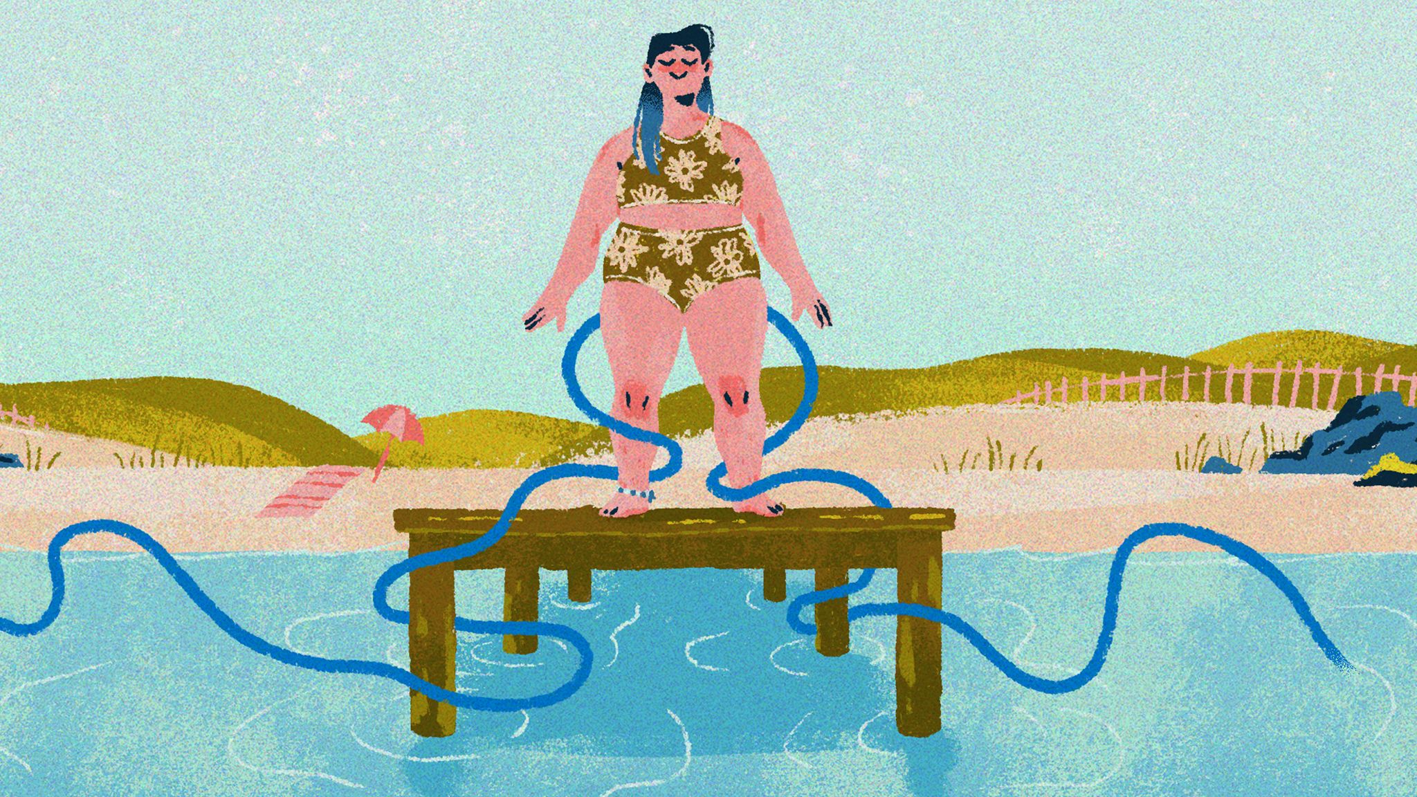 illustration of woman on pier