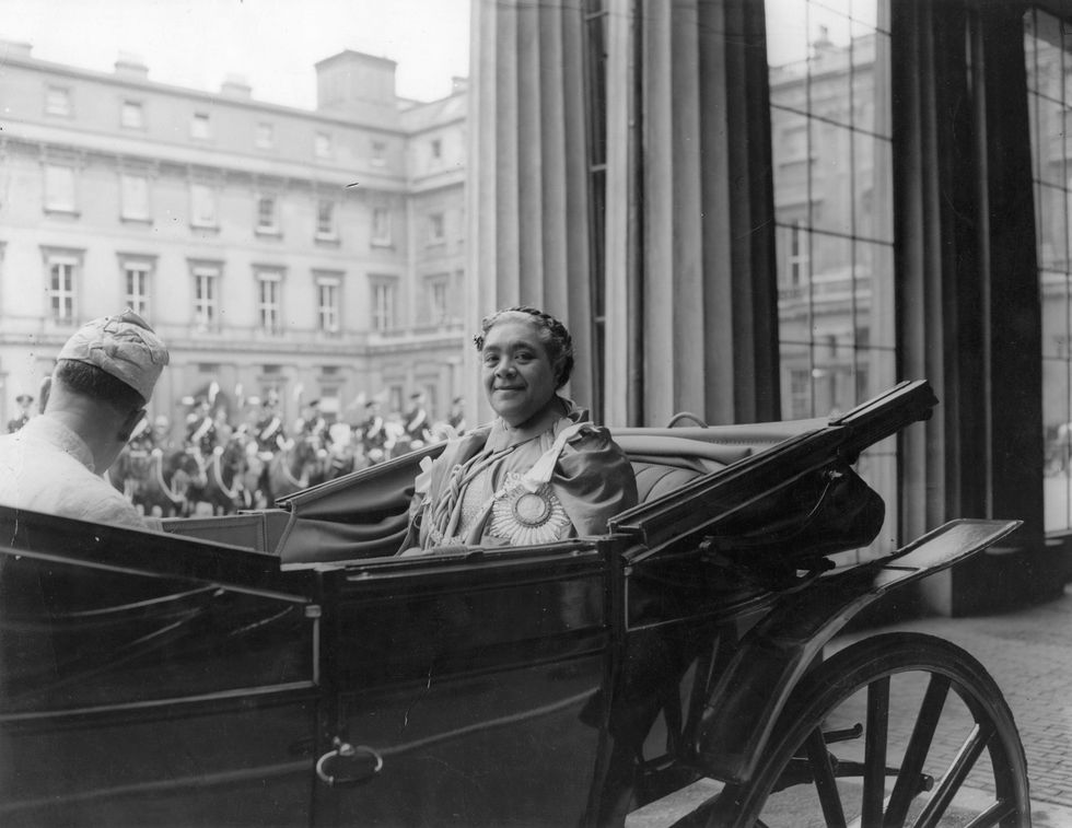 queen sālote tupou iii setting out from buckingham palace to westminster abbey for the coronation of elizabeth ii