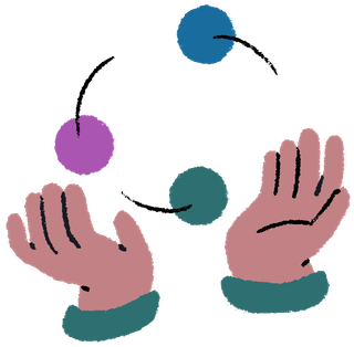 illustration of hands juggling balls